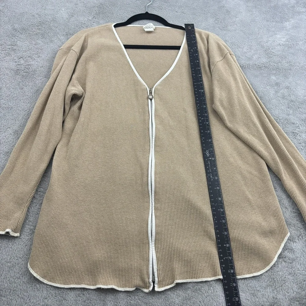 VTG Fitigues Waffle‎ Knit Zip Up Sweater Jacket Womens S Beige Comfy Loungewear - Picture 7 of 14